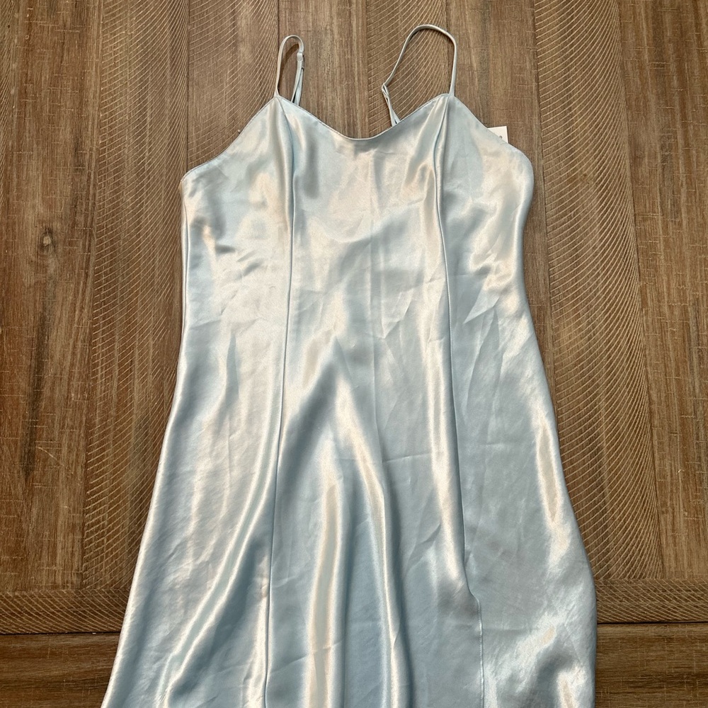 Elegant Pastel Blue Satin Slip Dress
